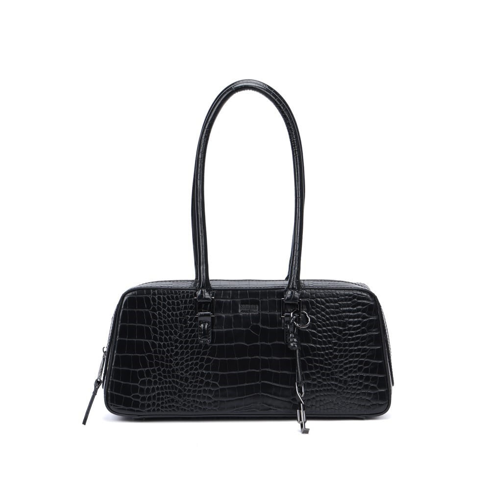 Bolsa Média Estruturada Croco Preto
