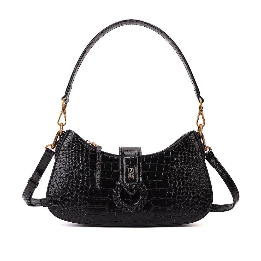 Bolsa Baguete Pequena Croco Preto
