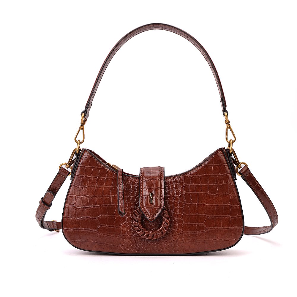 Bolsa Baguete Pequena Croco Marrom Terracota