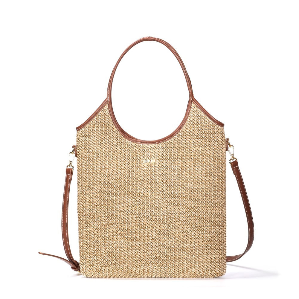 Bolsa Shopper Grande Palha Tramado Bege