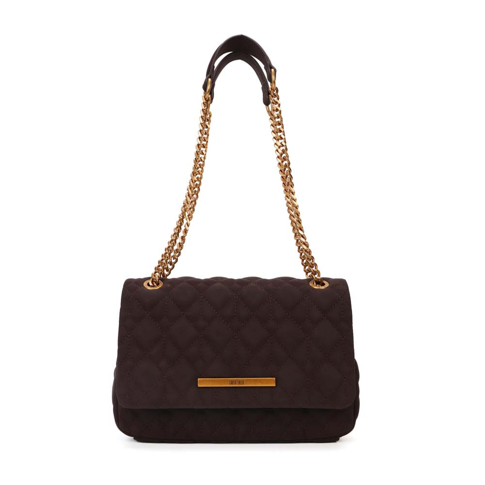 Bolsa Nobuck Matelassê Marrom Dark Alça Corrente