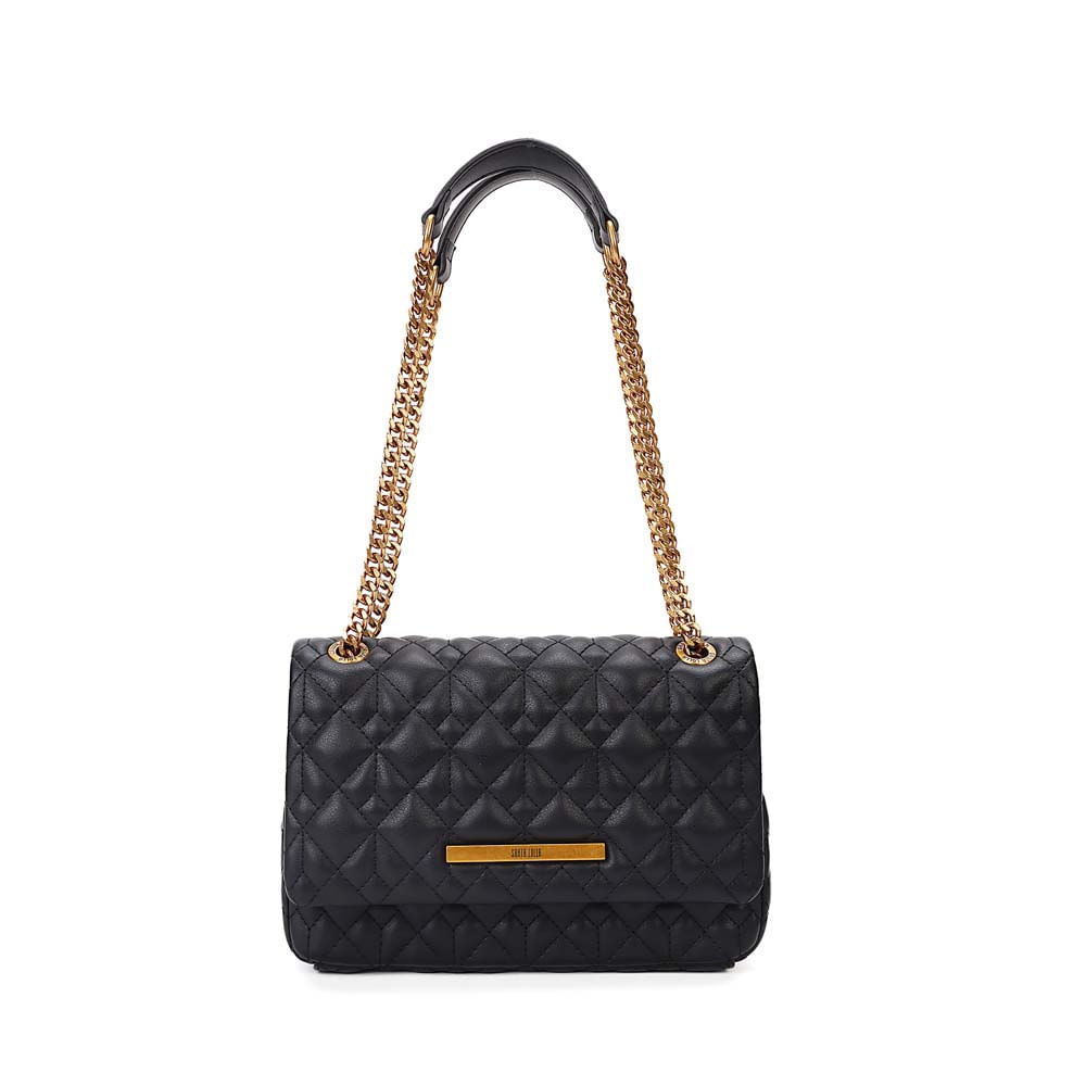 Bolsa Média Soft Matelassê Preto Alça Corrente