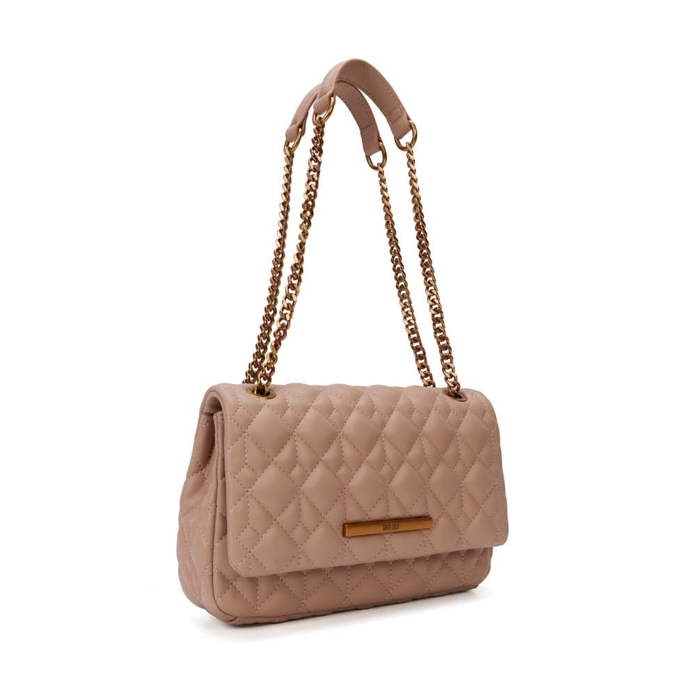 Bolsa Média Soft Matelassê Bege Alça Corrente