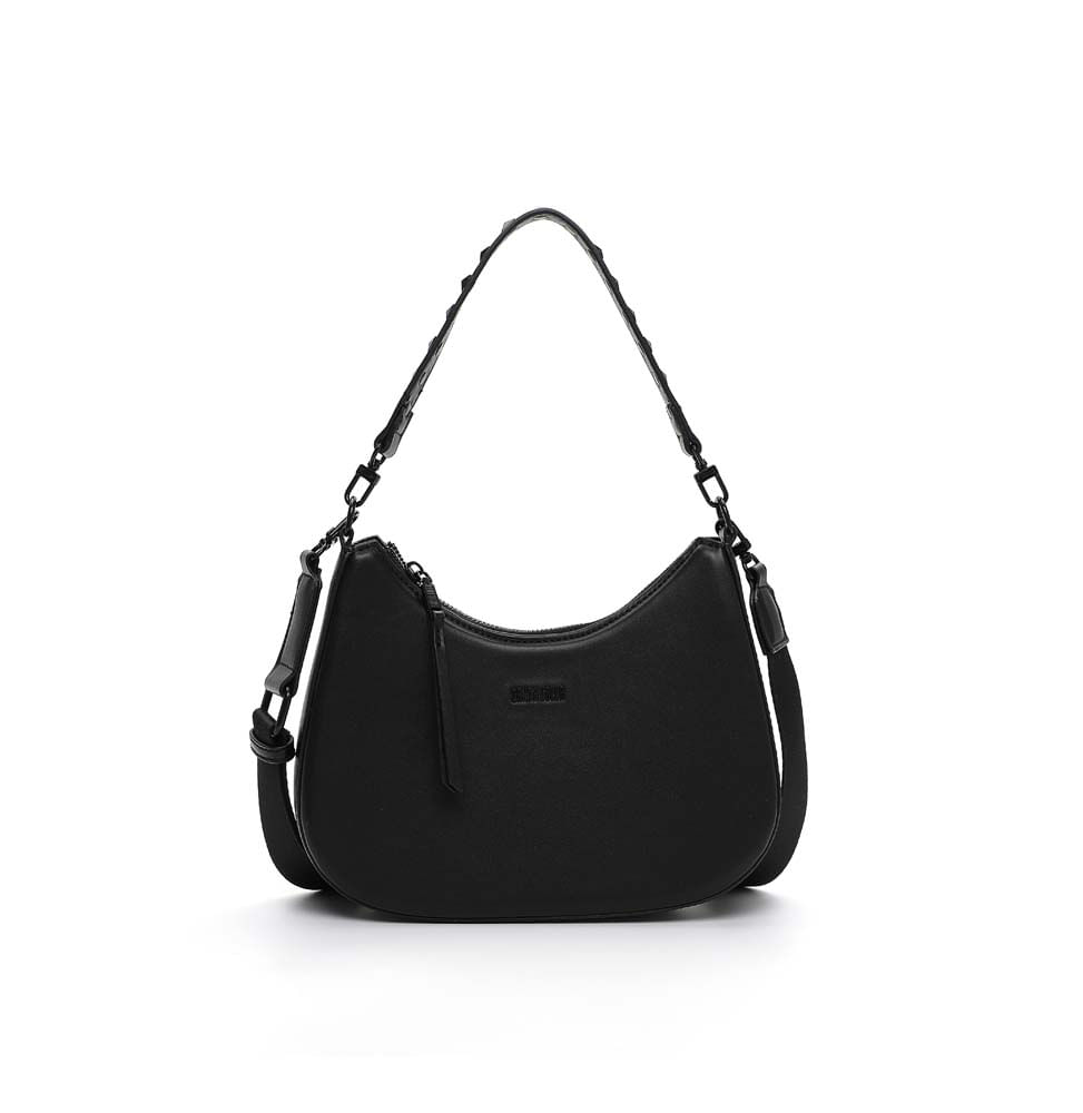 Bolsa Baguete Média Soft Preto Alça Spikes