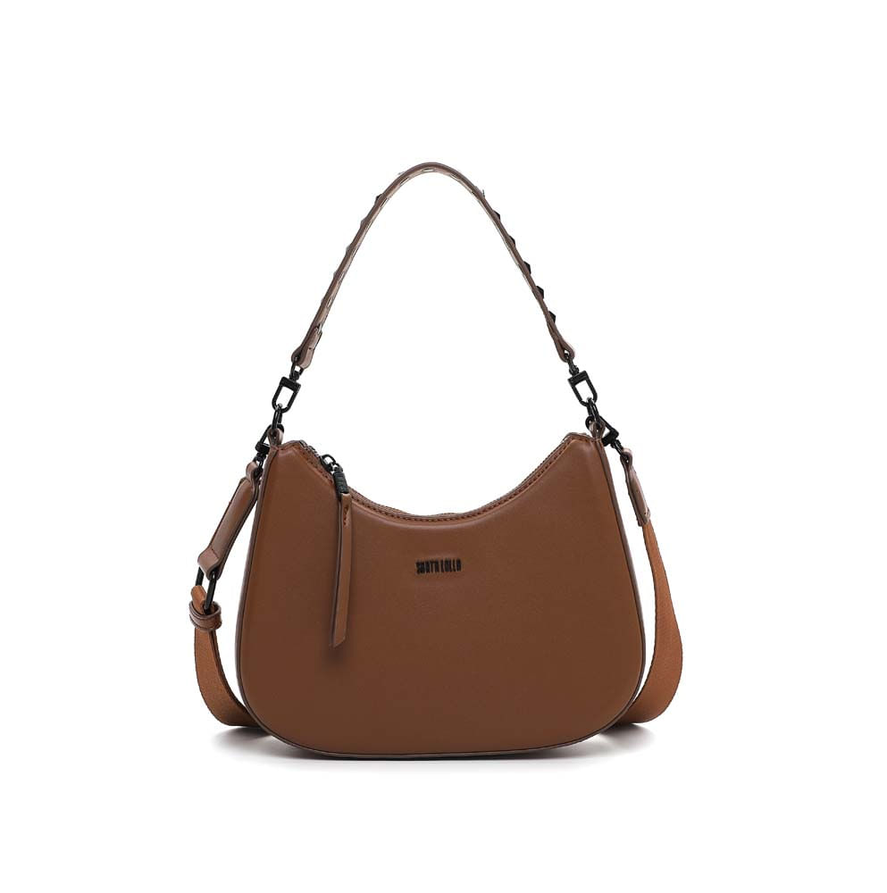 Bolsa Baguete Média Soft Marrom Alça Spikes