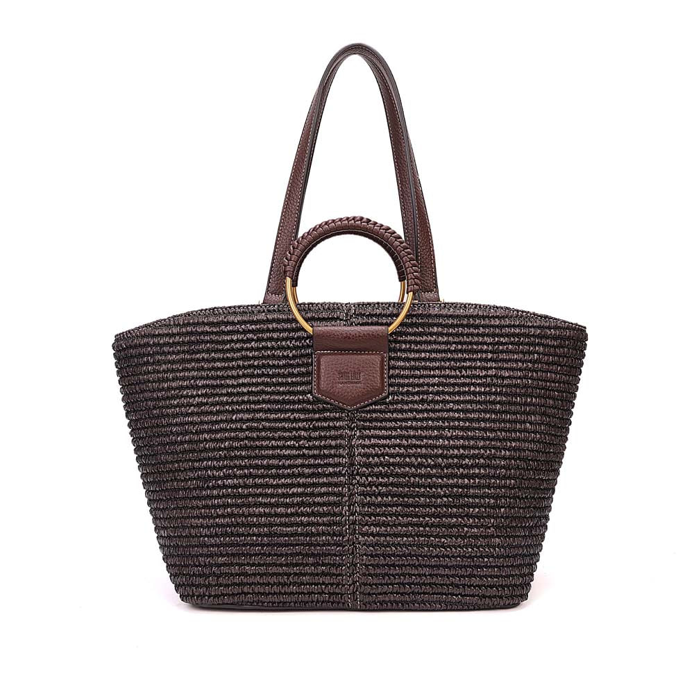 Bolsa Shopper Palha Marrom Dark Alça Dupla