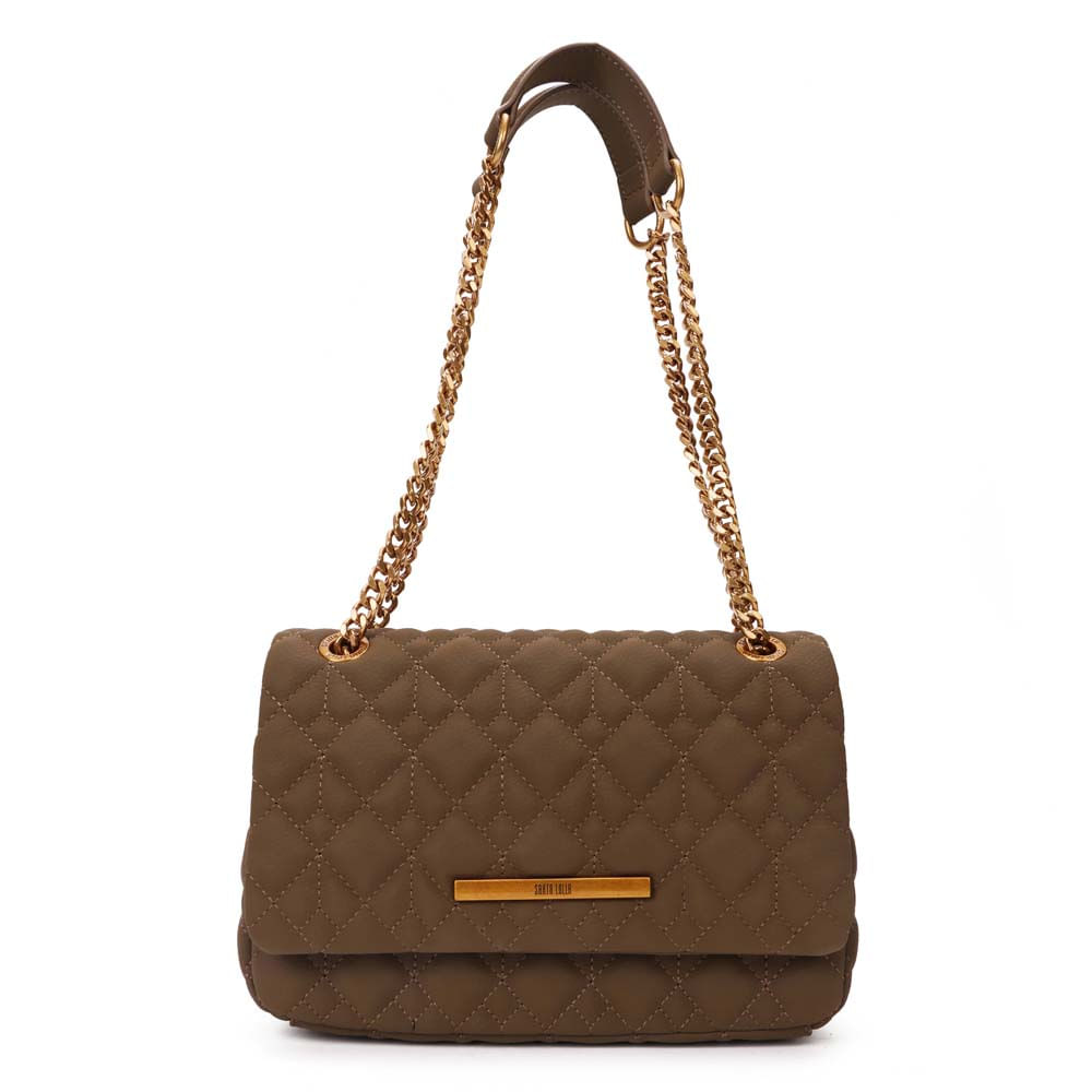 Bolsa Nobuck Matelassê Marrom Steel Alça Corrente