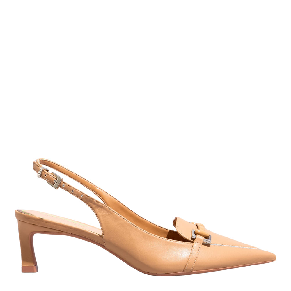Scarpin Slingback Napa Soft Bico Fino Bege Palha
