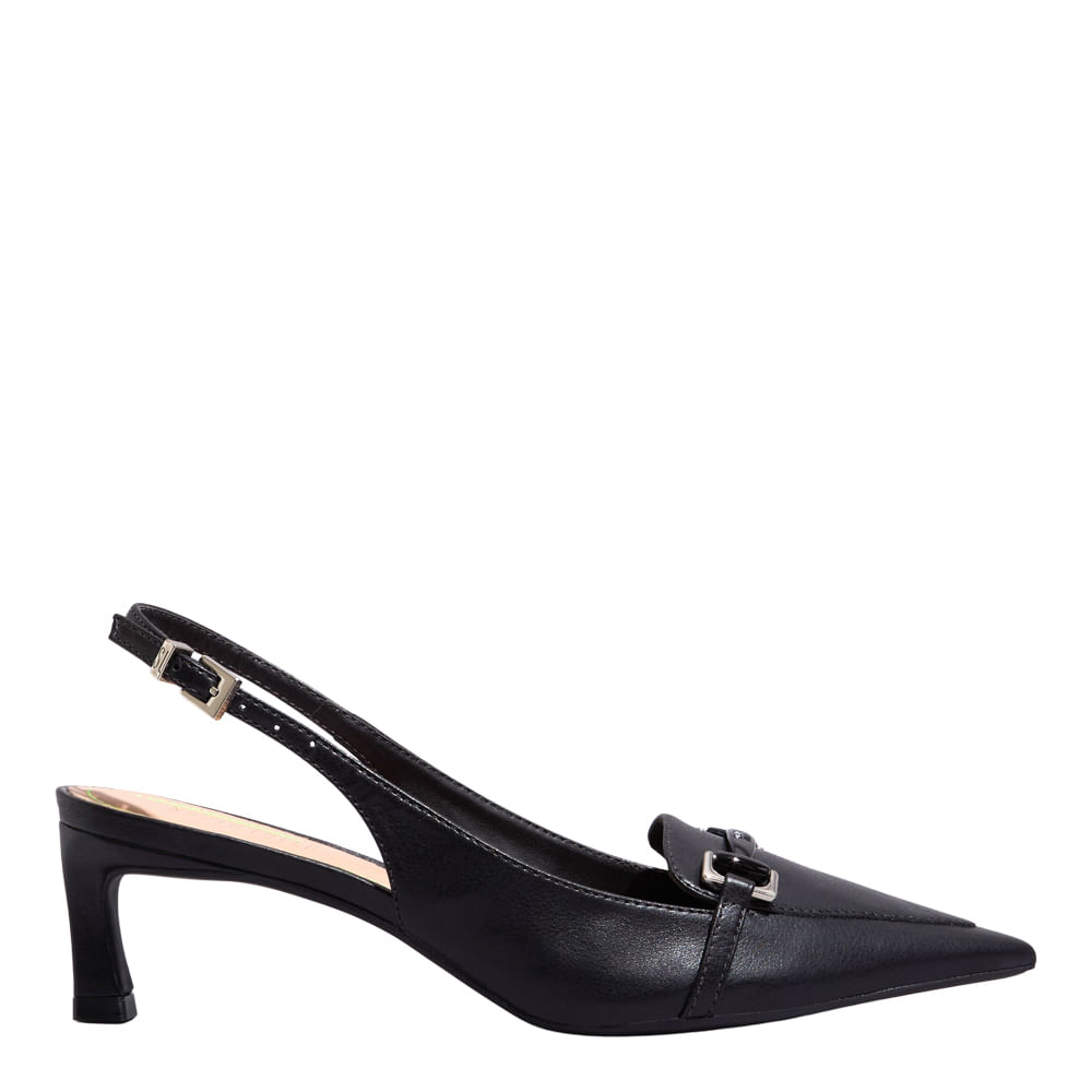Scarpin Slingback Napa Soft Bico Fino Preto