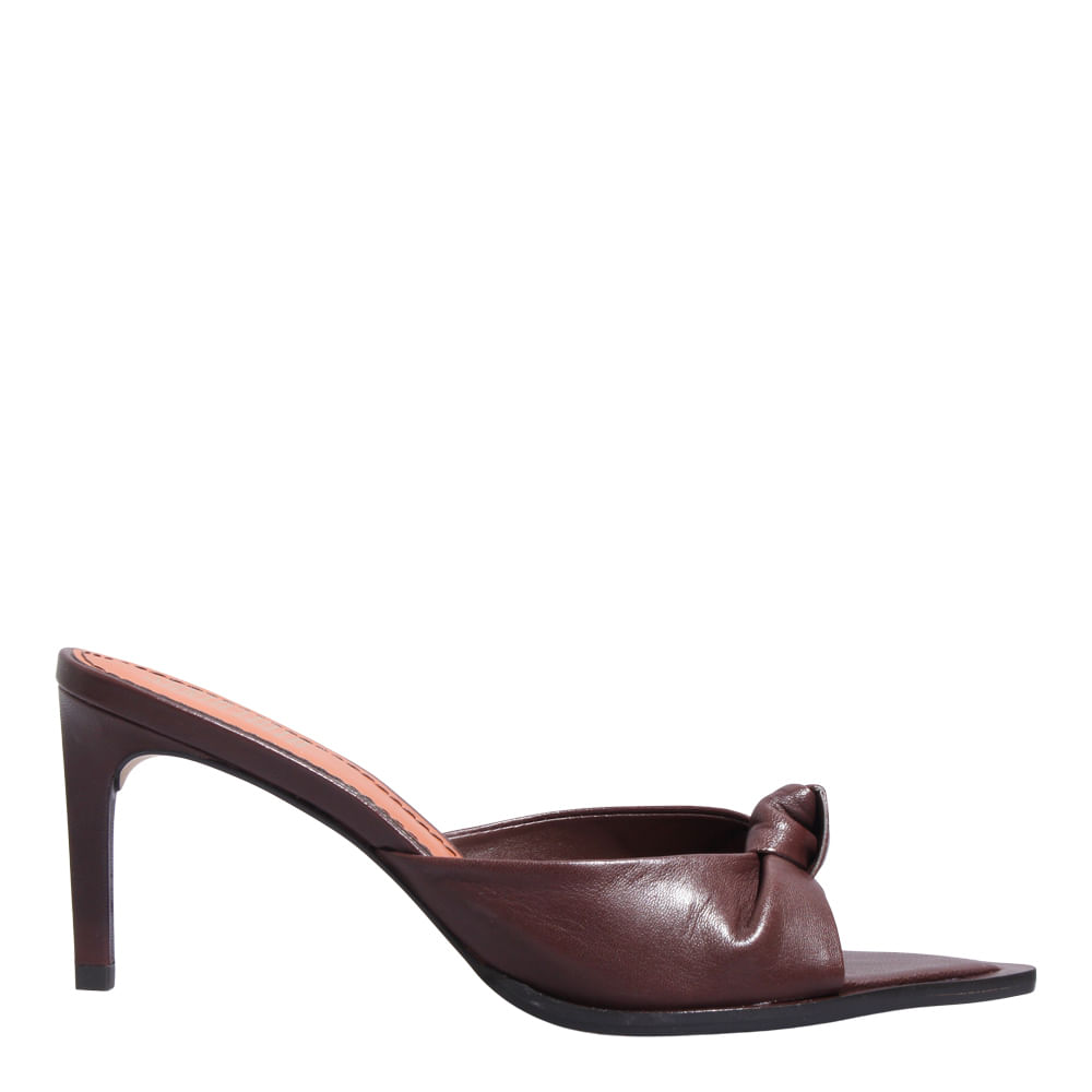 Mule Bico Folha Couro Pelica Soft Marrom Dark Cocoa