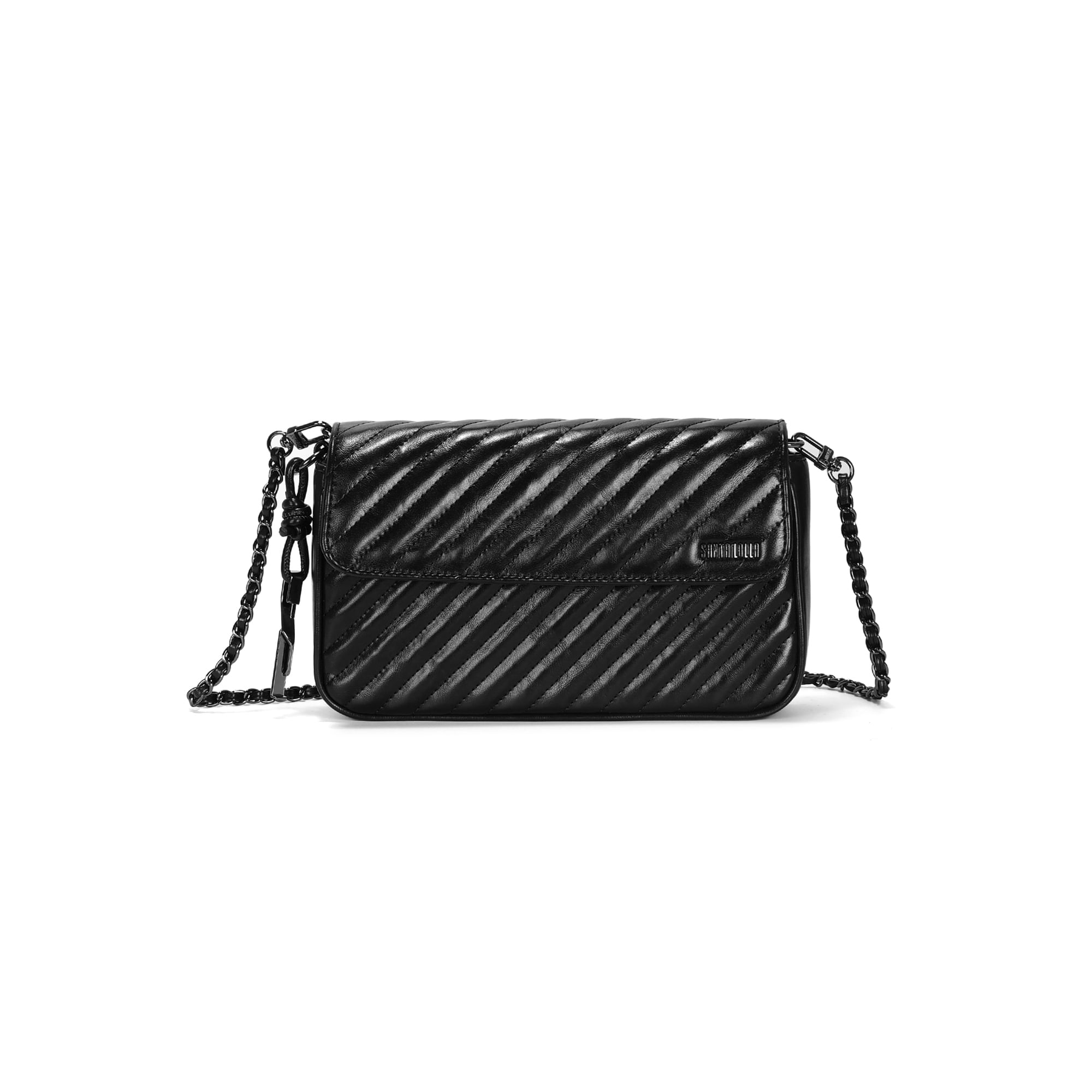Bolsa Média Soft Matelassê Preto Alça Corrente