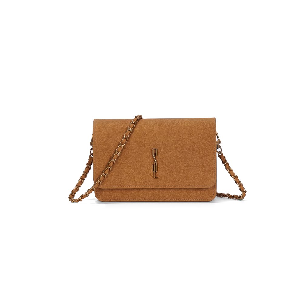 Bolsa Flap Pequena Nobuck Caramelo Alça Corrente