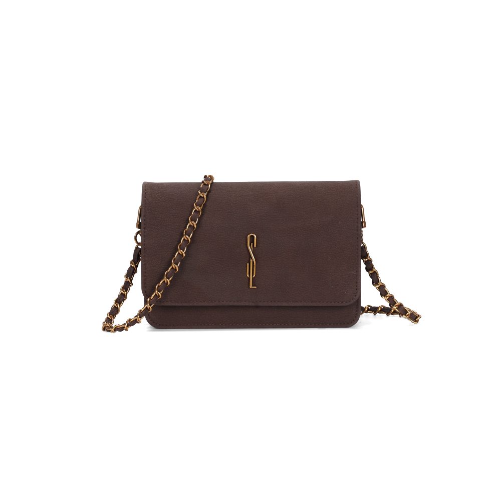 Bolsa Flap Pequena Nobuck Marrom Dark Alça Corrente