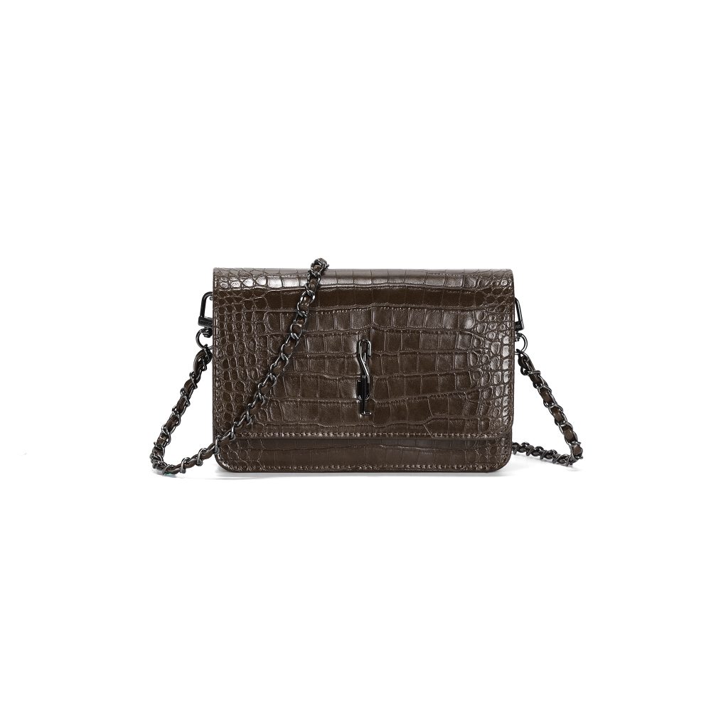 Bolsa Flap Pequena Croco Verde Army Alça Corrente