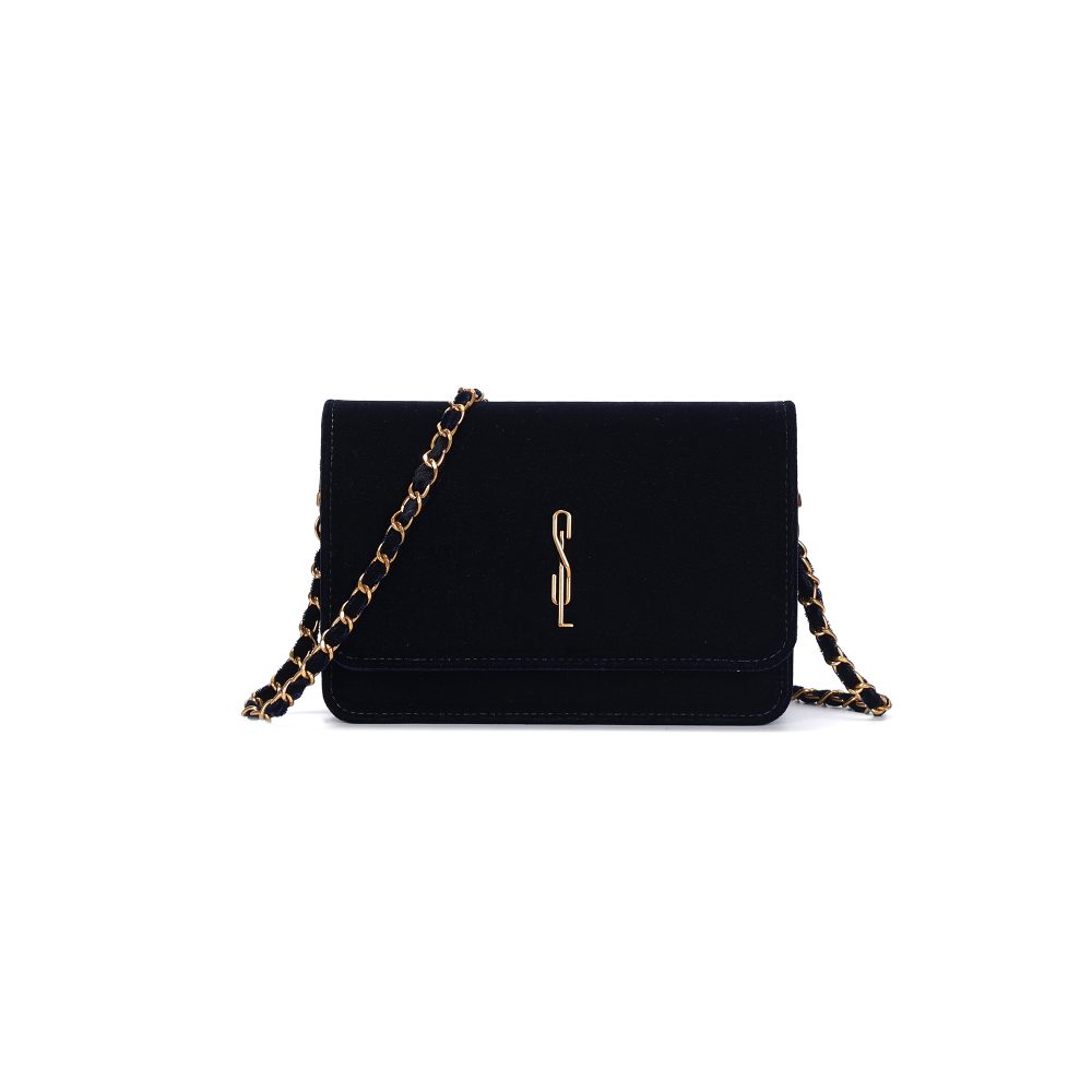 Bolsa Pequena Veludo Preto Alça Corrente