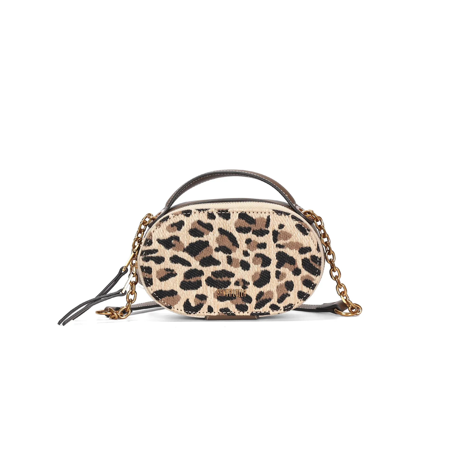 Bolsa Pequena Tramado Animal Print Onça Alça Corrente