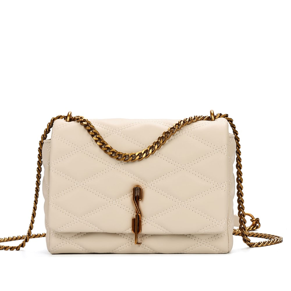 Bolsa Pequena Soft Matelassê Marfim Alça Corrente
