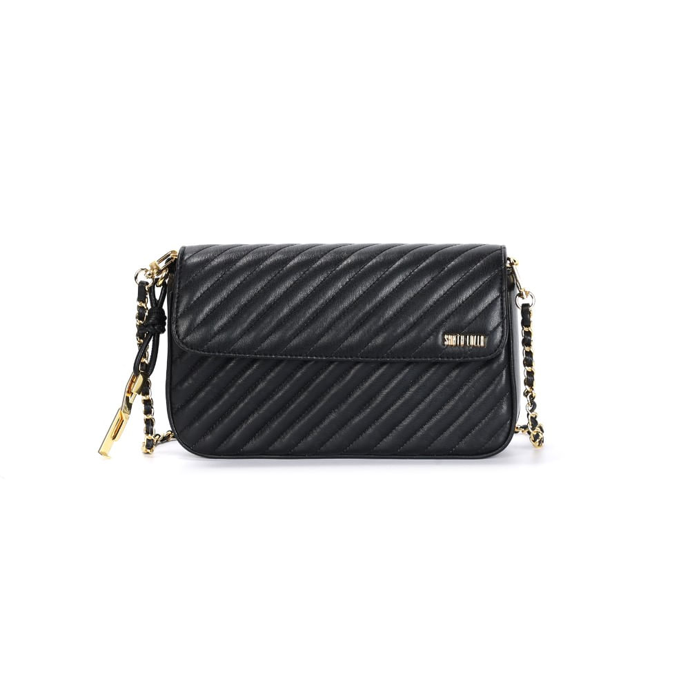Bolsa Soft Matelassê Preto Alça Corrente Dourada
