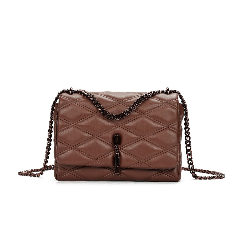 Bolsa Pequena Soft Matelassê Marrom Dark Alça Corrente