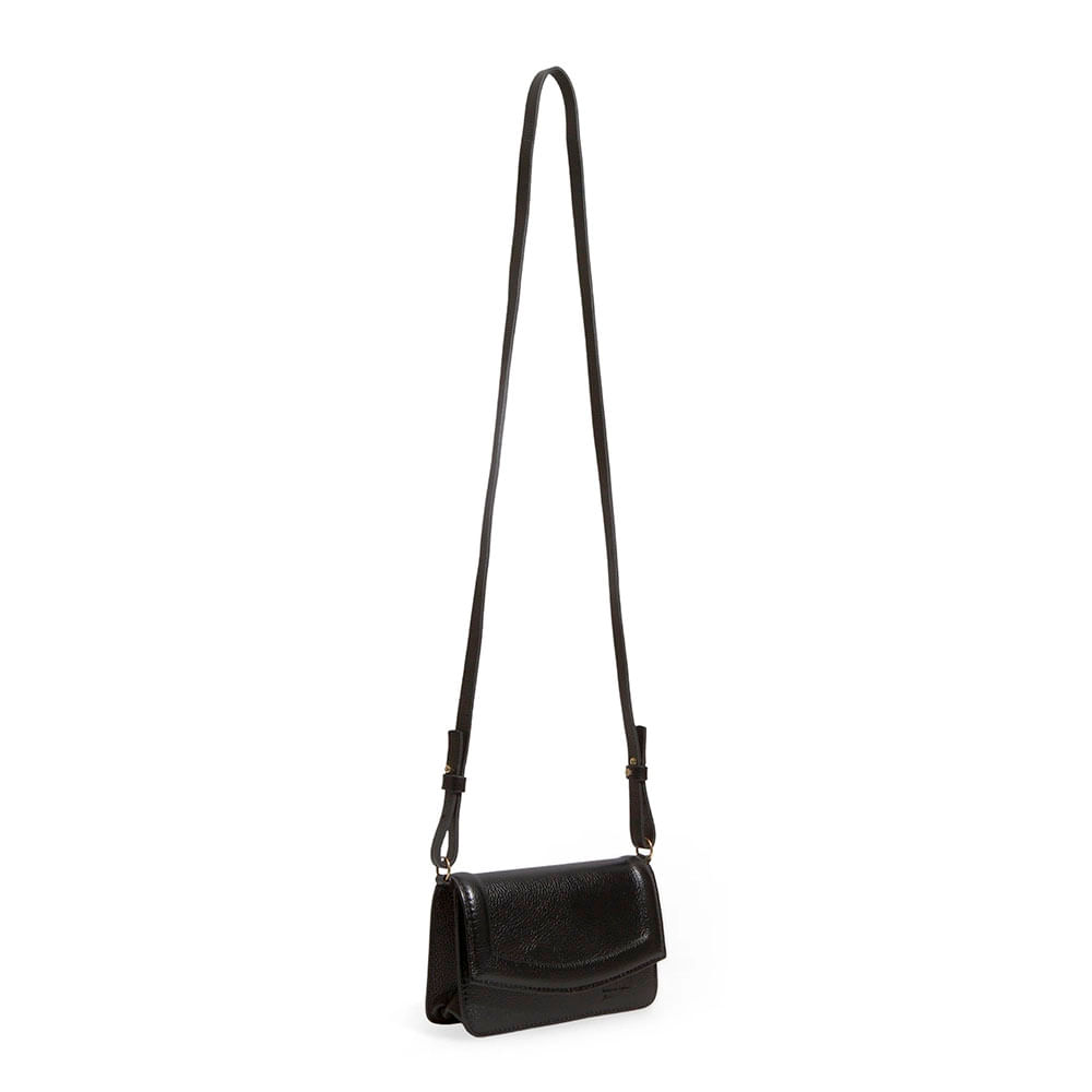 Bolsa Couro Floater Preto Alça Longa Transversal