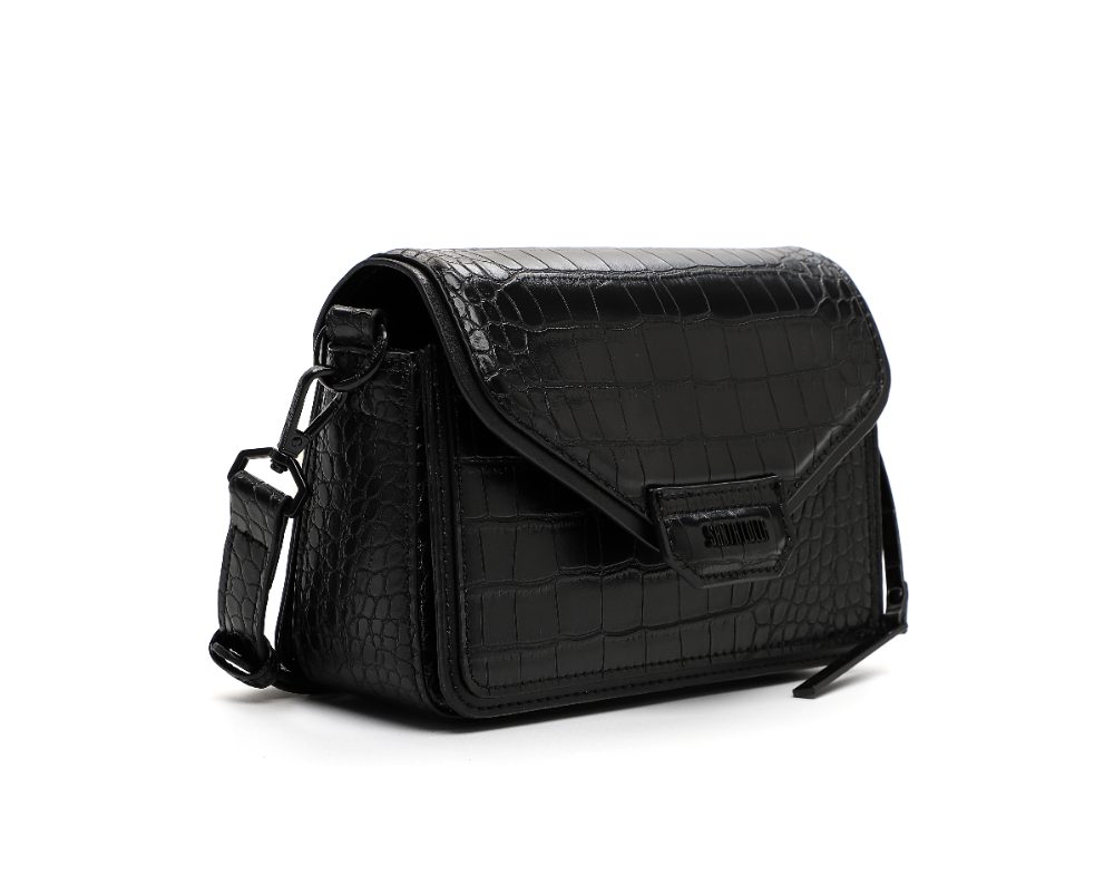 Bolsa Envelope Pequena Croco Preto Transversal