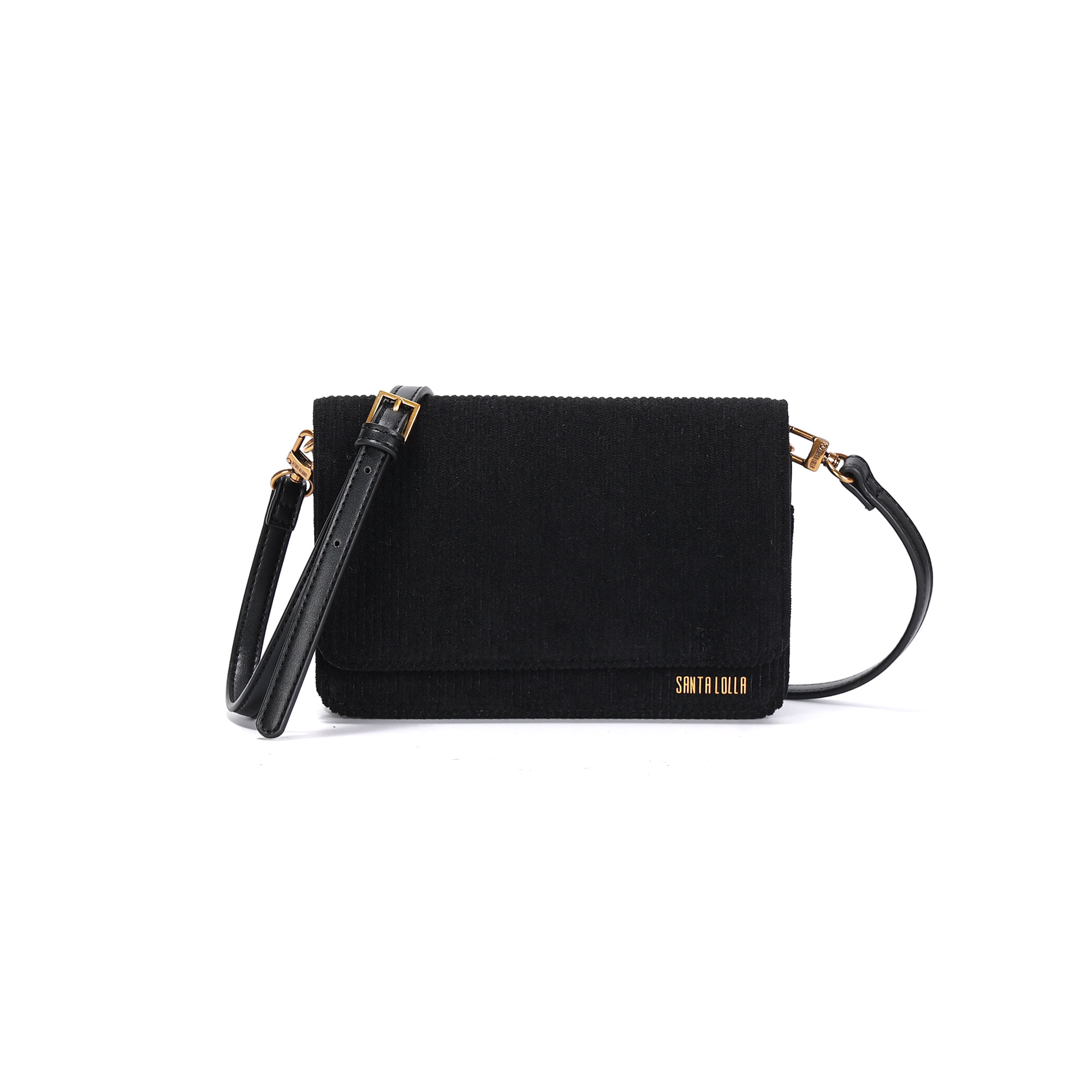 Bolsa Pequena Veludo Cotelê Preto Transversal