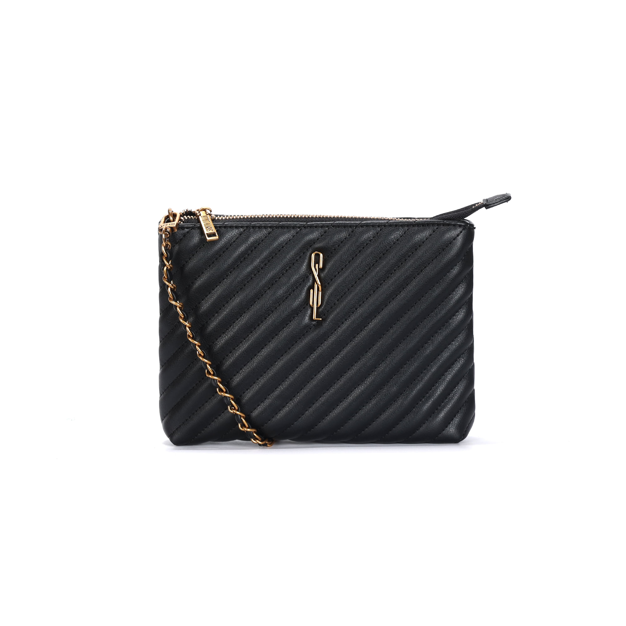 Bolsa Clutch Soft Preto Matelassê Alça Corrente