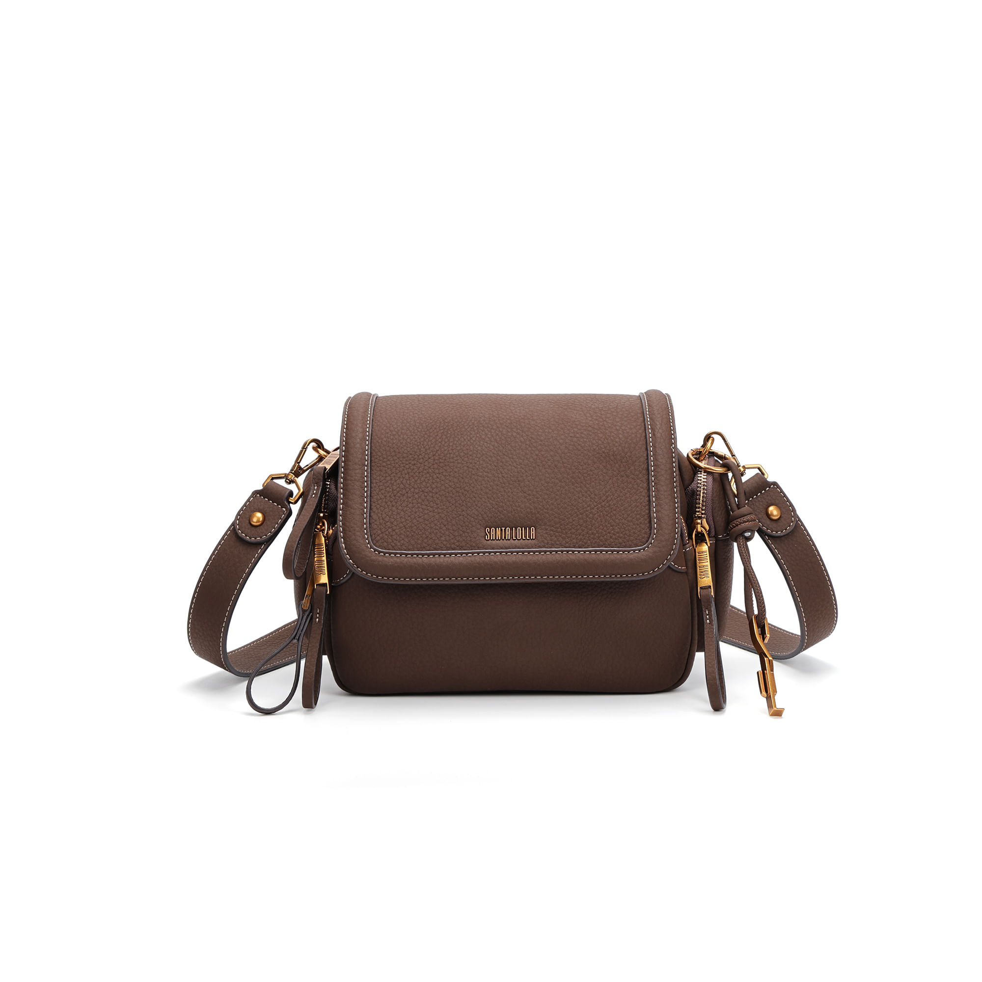 Bolsa Média Estruturada Nobuck Transversal Marrom Cocoa