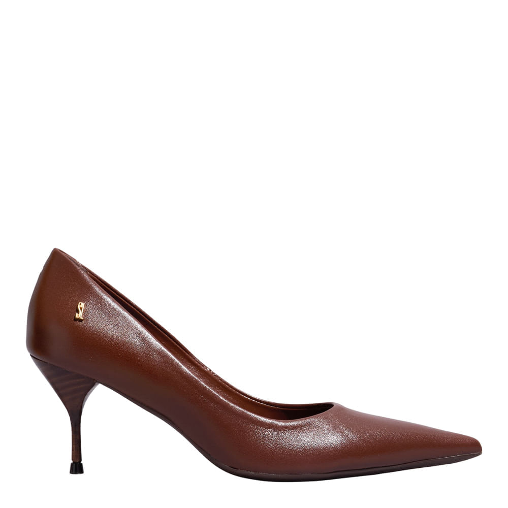 Scarpin Couro Confort Salto Agulha Marrom Dark Cocoa