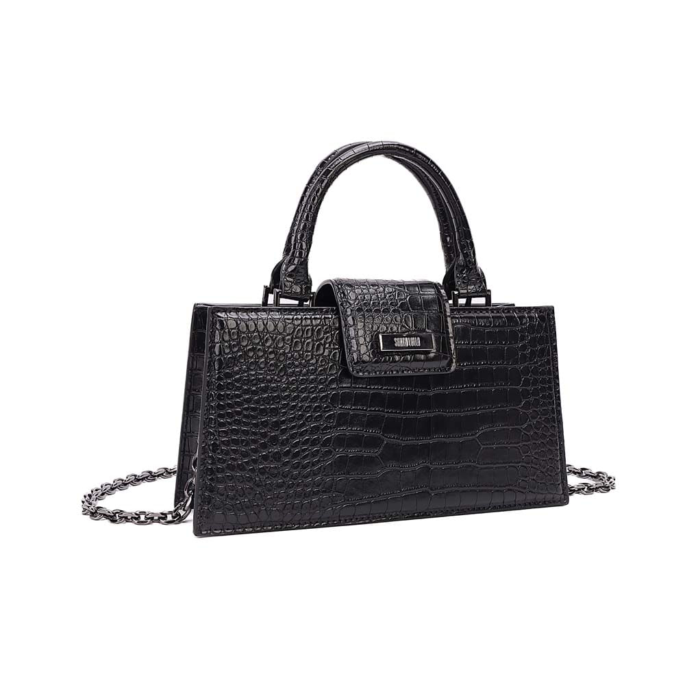 Bolsa Estruturada Croco Preto Alça Corrente