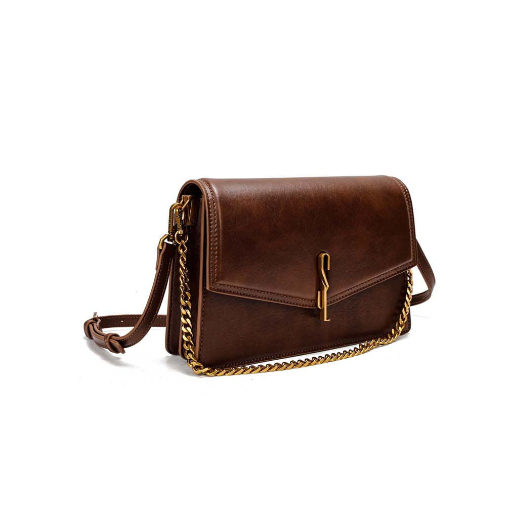 Bolsa Média Rústico Liso Marrom Terracota Corrente