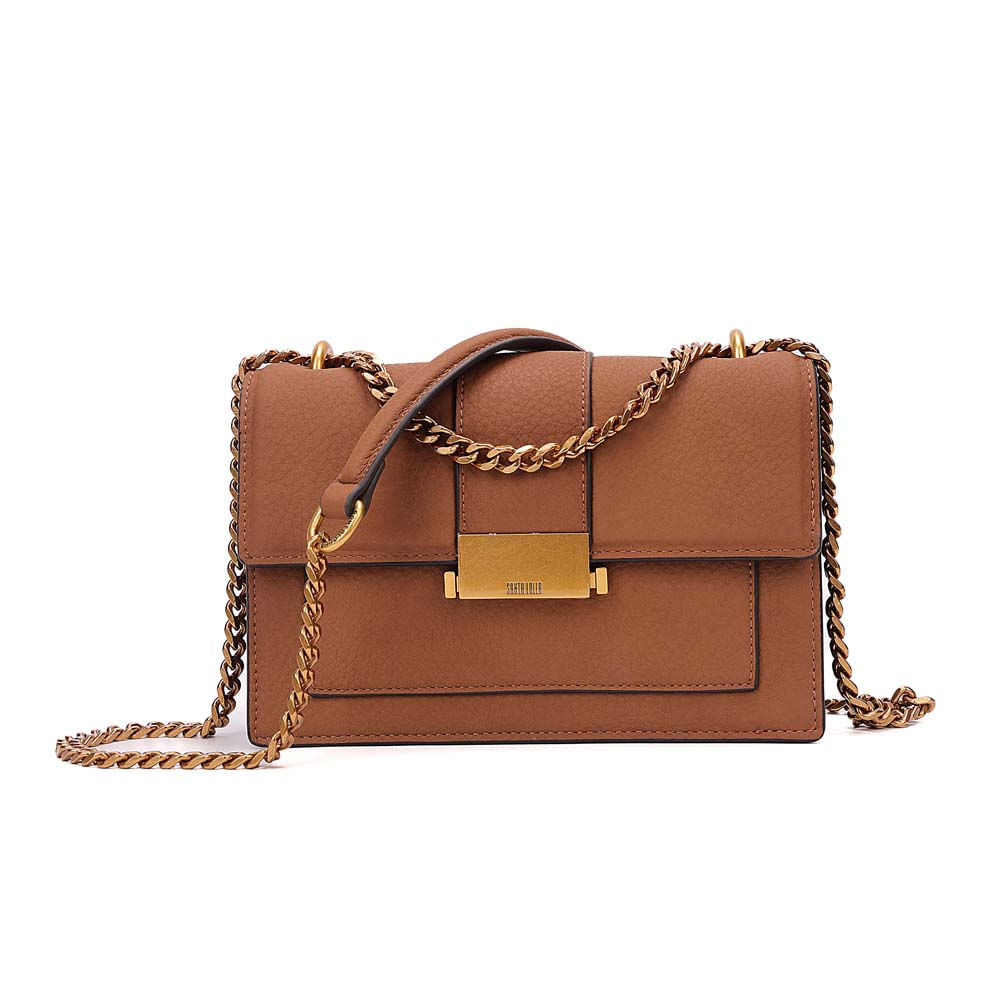 Bolsa Pequena Nobuck Alça Corrente Marrom Safari