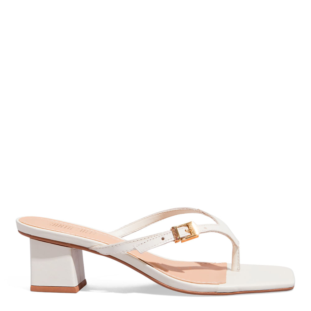 Mule Couro Nobre Soft Salto Bloco Baixo Off White