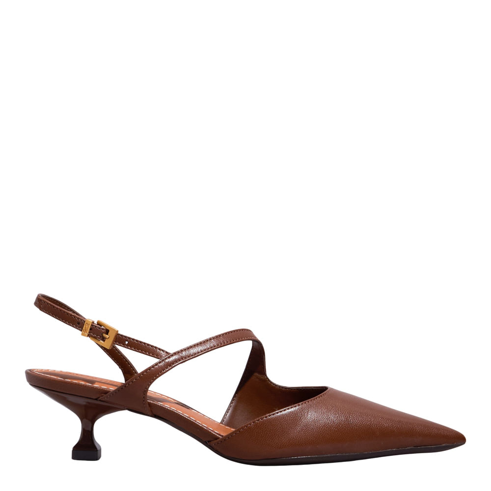Scarpin Slingback Couro Pelica Soft Salto Taça Marrom Conhaque