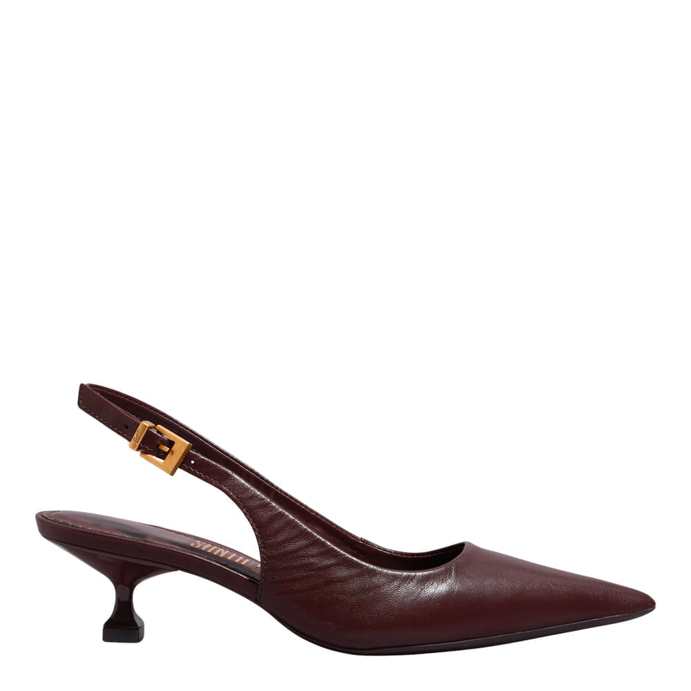 Scarpin Slingback Couro Pelica Soft Salto Taça Marrom Dark Cocoa