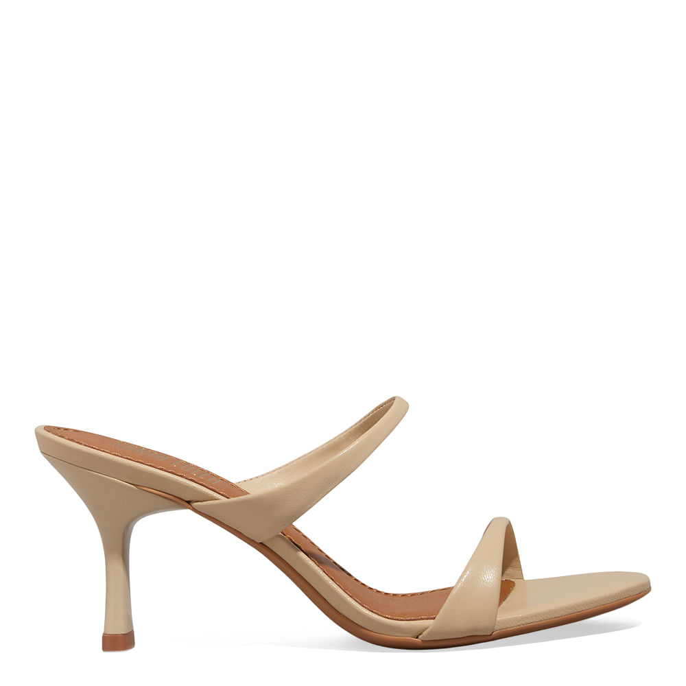 Mule Couro Pelica Soft Bege Salto Alto Fino