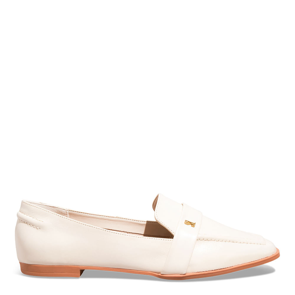 Mocassim Couro Nobre Soft Bico Quadrado Off White