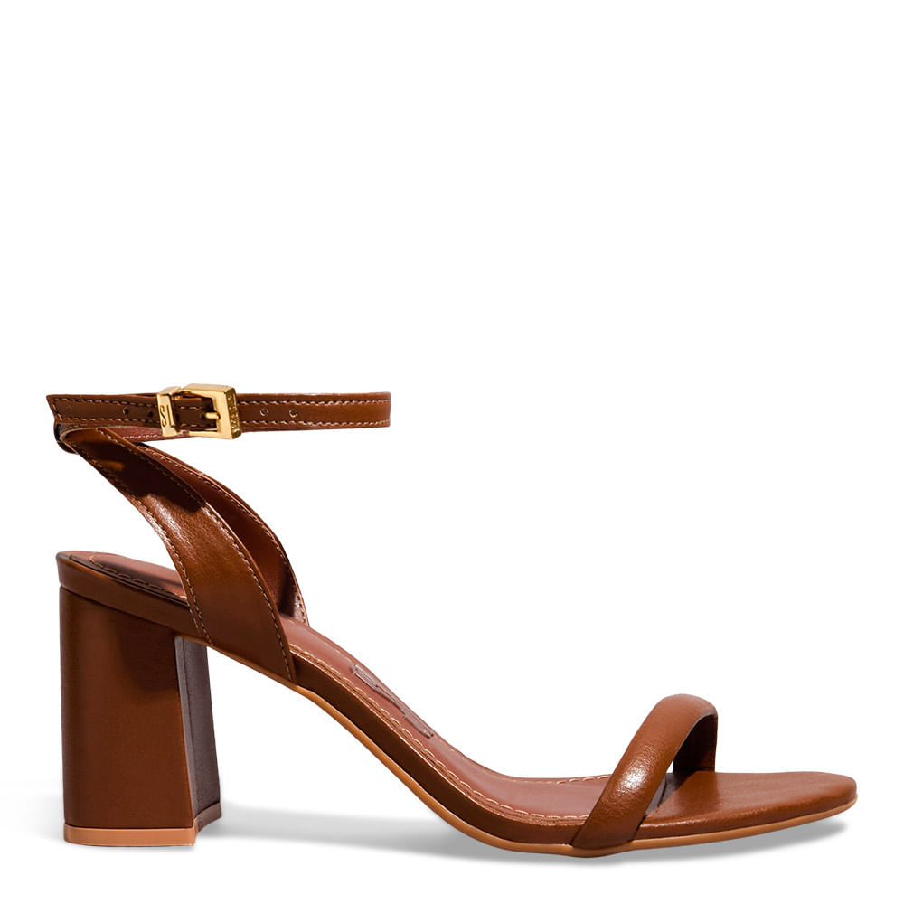Sandália Napa Soft Salto Grosso Caramelo