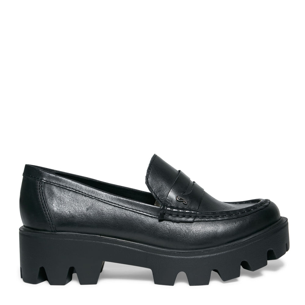 Sapato Mocassim Preto Couro Tratorado