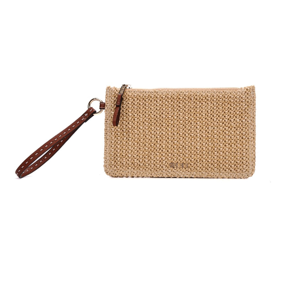 Clutch Pequena Palha Bege Alça De Mão