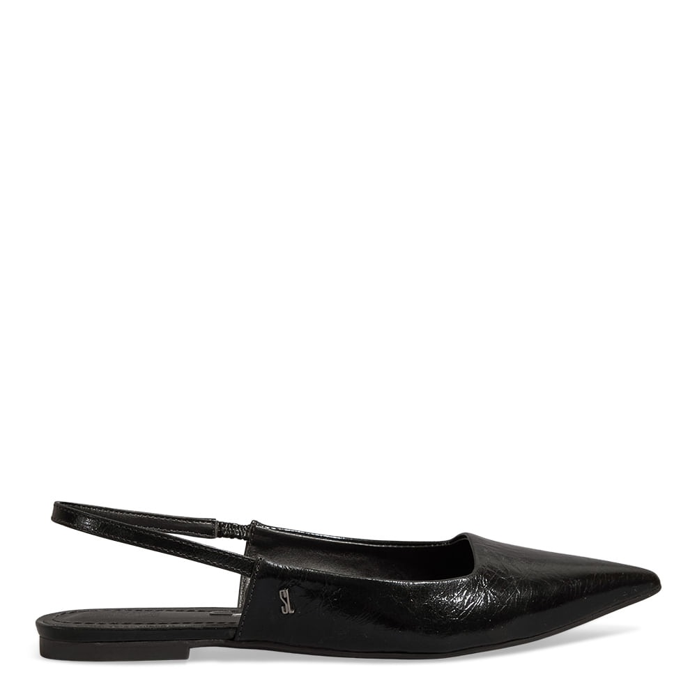 Sapatilha Slingback Metalizada Preta Bico Fico