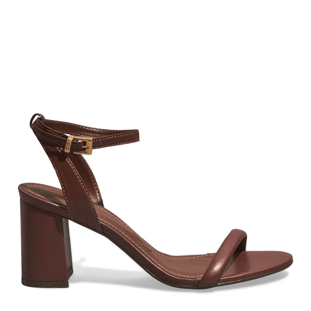 Sandália Napa Soft Salto Grosso Marrom Terra