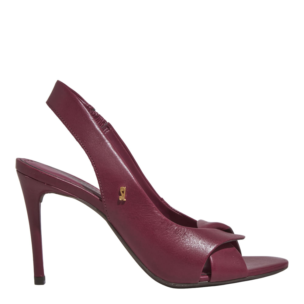 Peep Toe Slingback Couro Pelica Beterraba