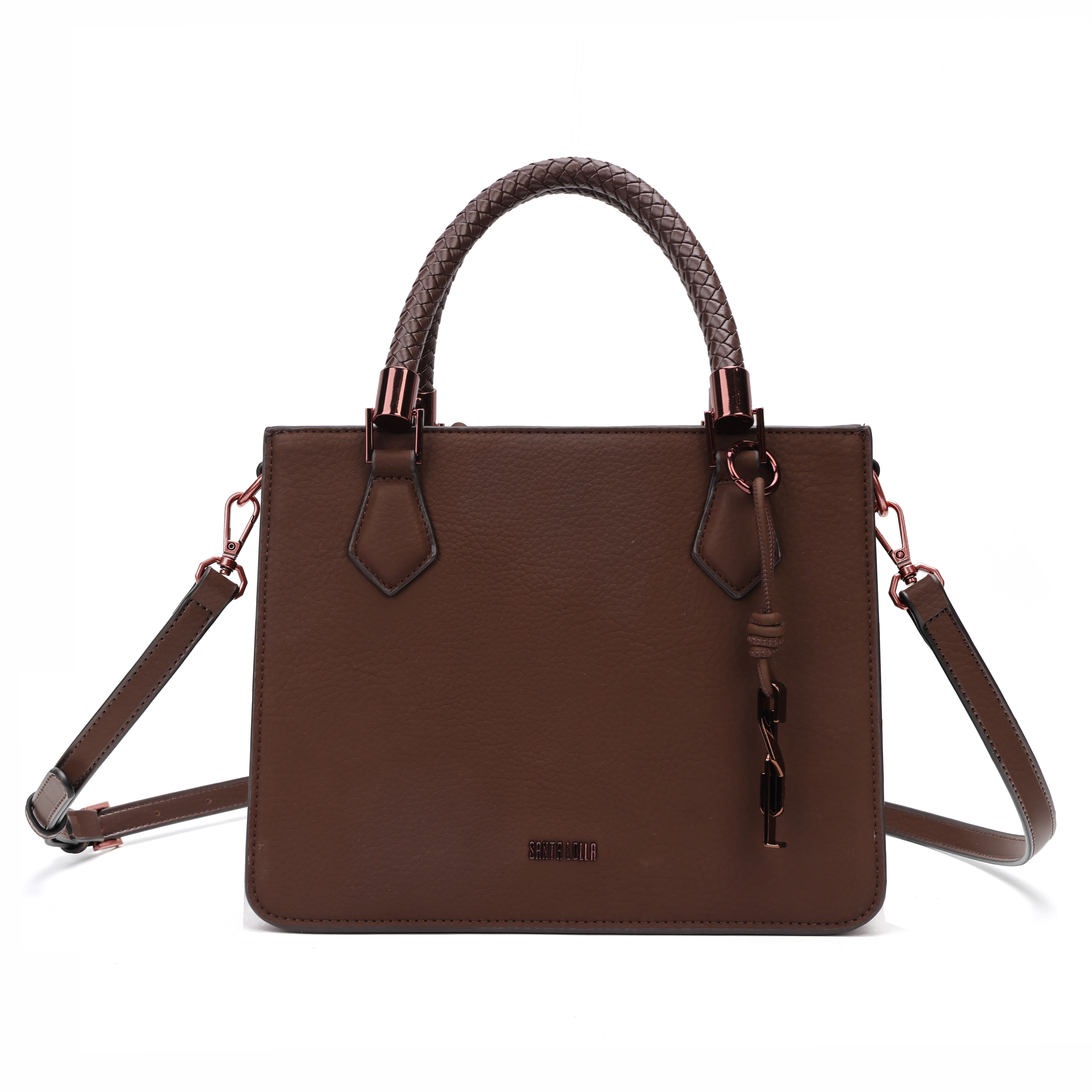 Bolsa Média Nobuck Pespontos Alça Transversal Marrom Dark