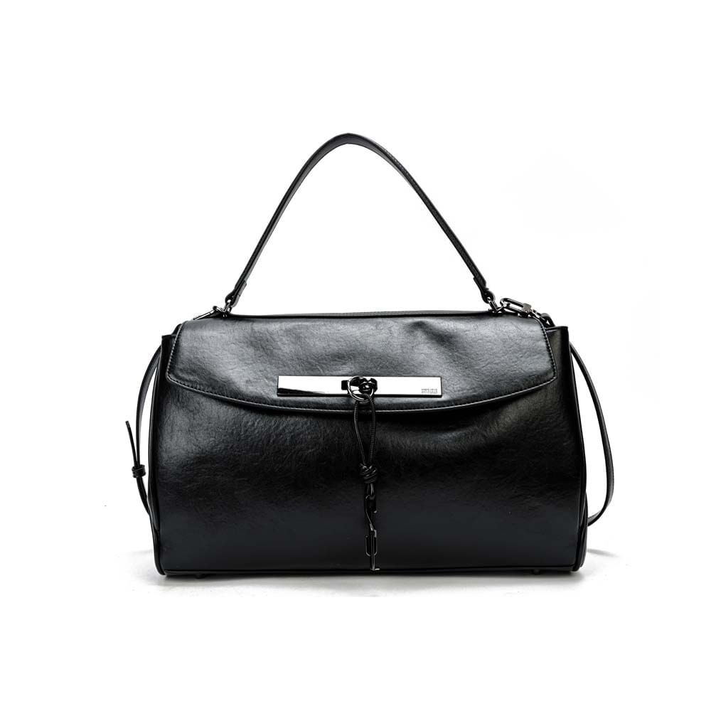 Bolsa Quadrada Rústico Liso Preto Alça Dupla