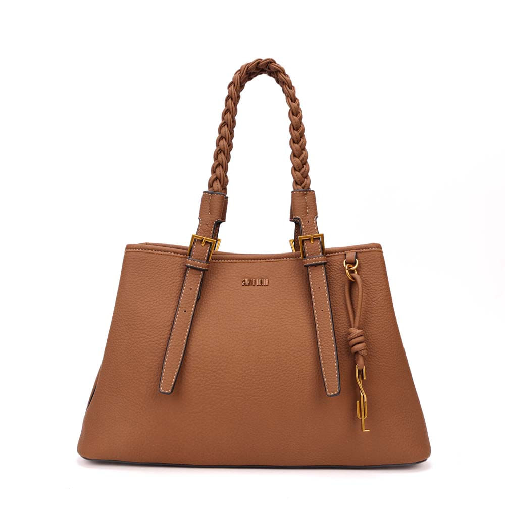 Bolsa Grande Nobuck Marrom Safari Alça Trançada