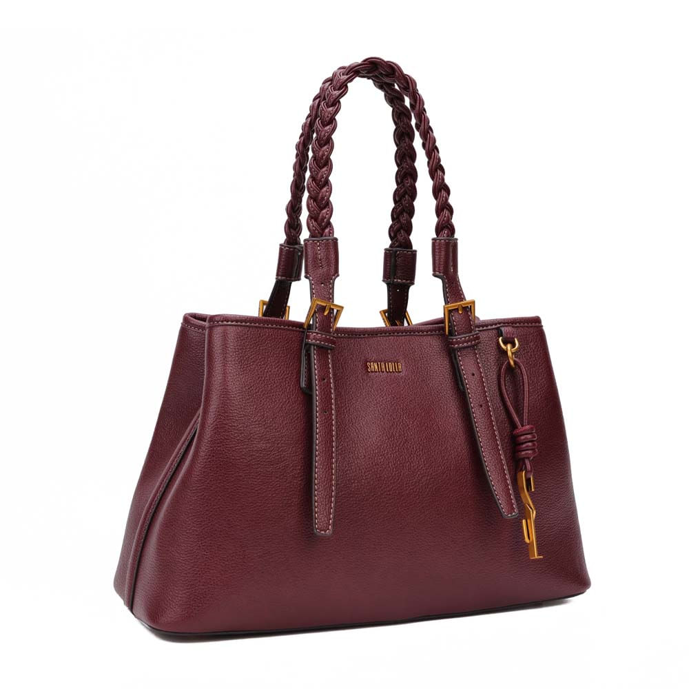Bolsa Grande Nobuck Roxo Berry Alça Trançada