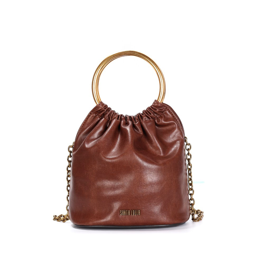 Bolsa Bucket Rústico Marrom Alça Dupla