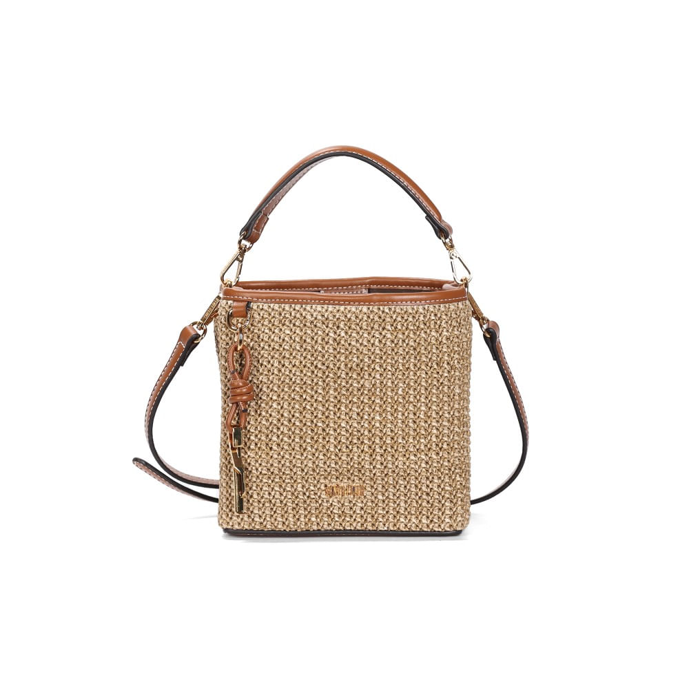 Bolsa Pequena Tramado Palha Bege Sand