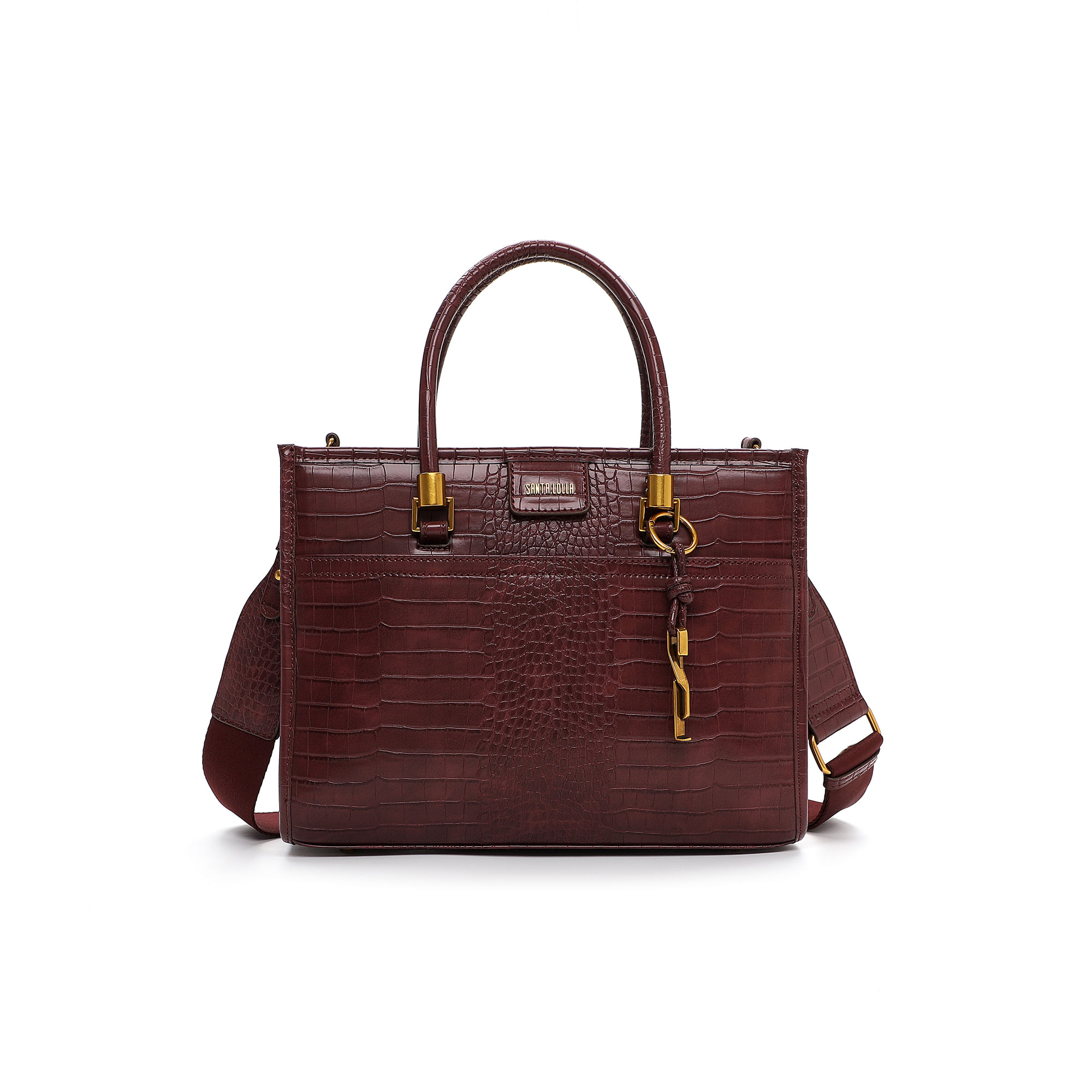 Bolsa Grande Quadrada Croco Roxo Berry Transversal